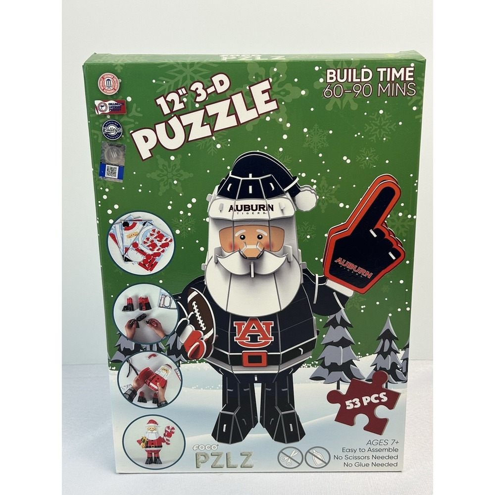 FOCO Auburn Tigers 12" 3D Puzzle PZLZ Santa Figure 53 PCS NCAA Holiday